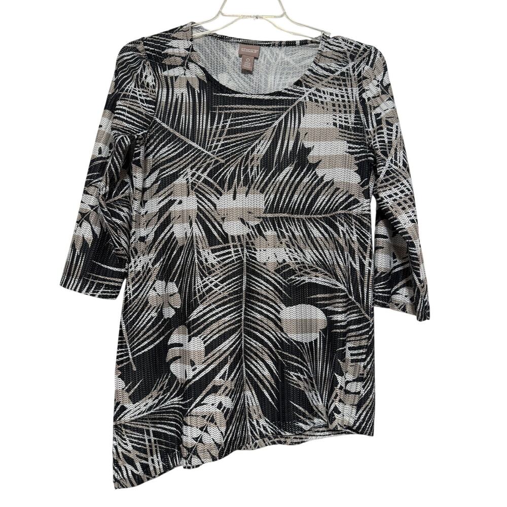 Chico's Leaf Print 3/4 Sleeve Mesh Tunic, Size 0 (Small)